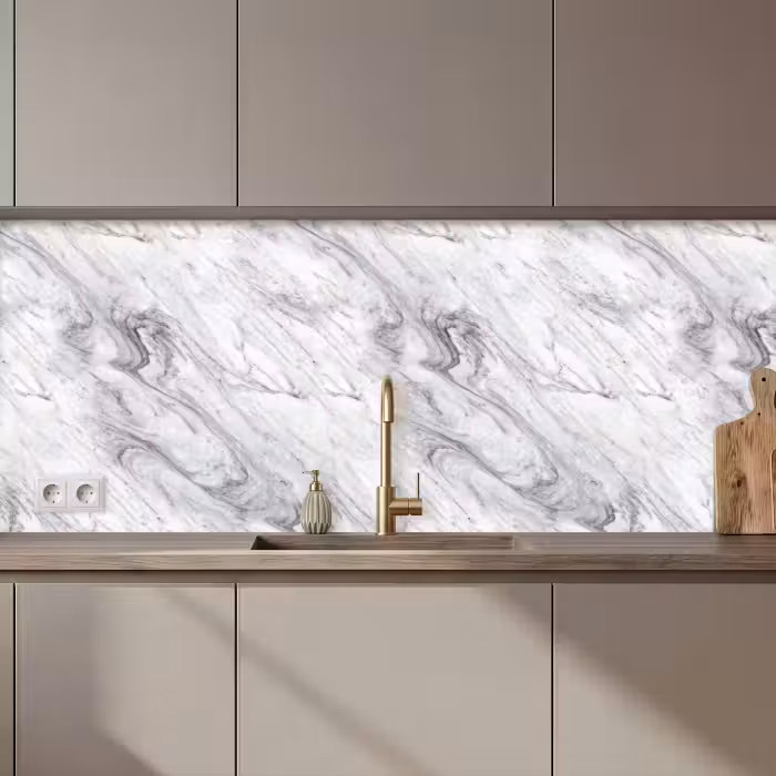Keuken achterwand - Wervelende - Grijsstructuur - Marmer - Wit