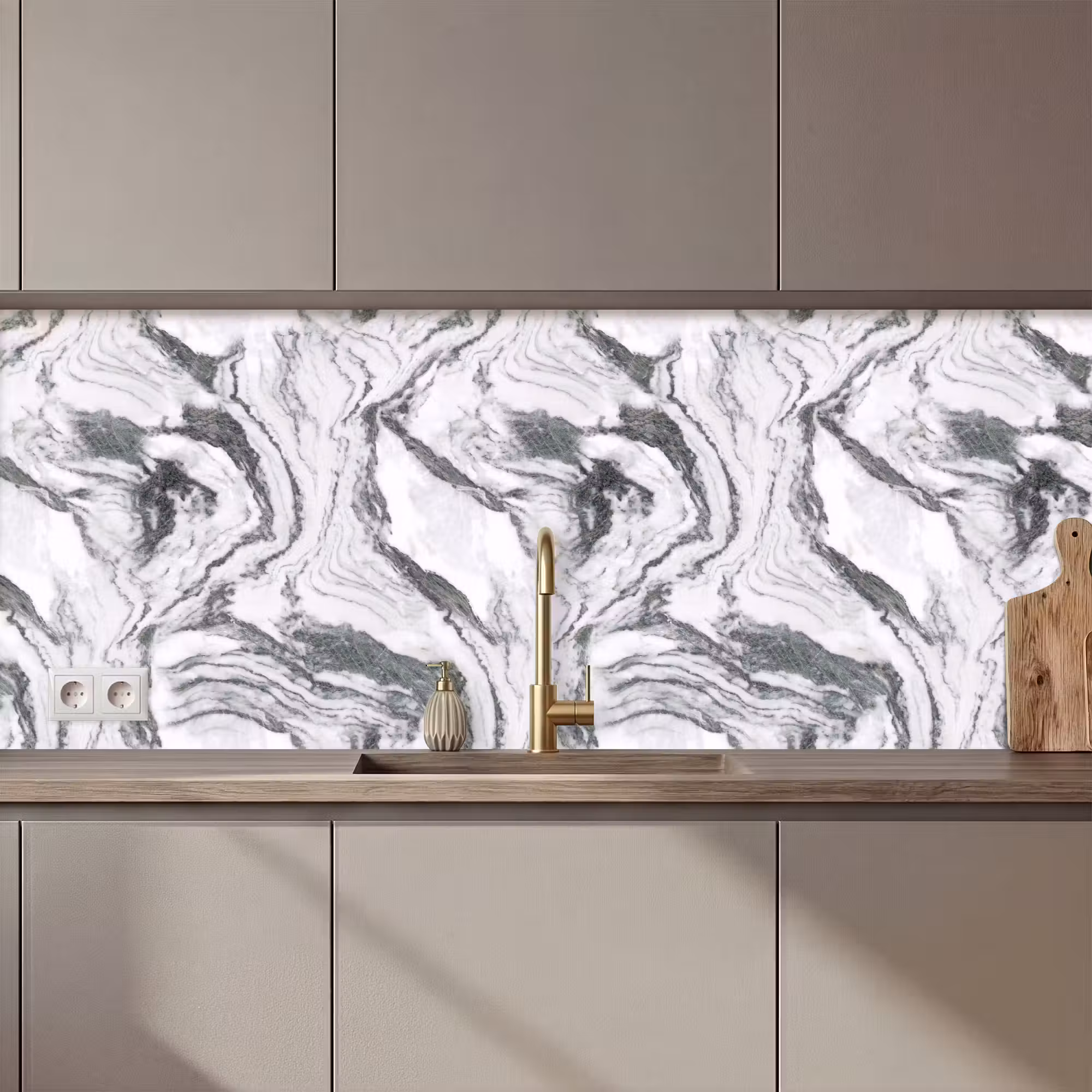 Keuken achterwand - Wit - Marmer - Golvend - Grafiet