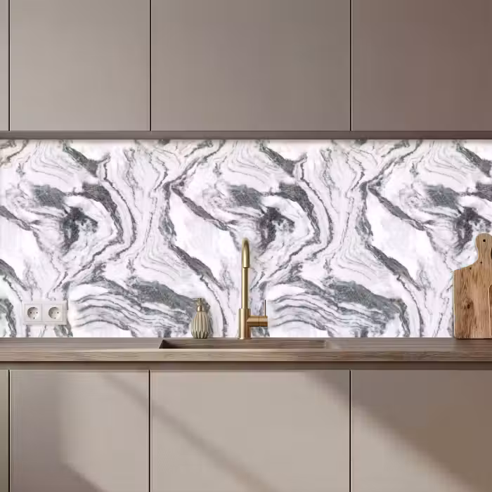 Keuken achterwand - Wit - Marmer - Golvend - Grafiet