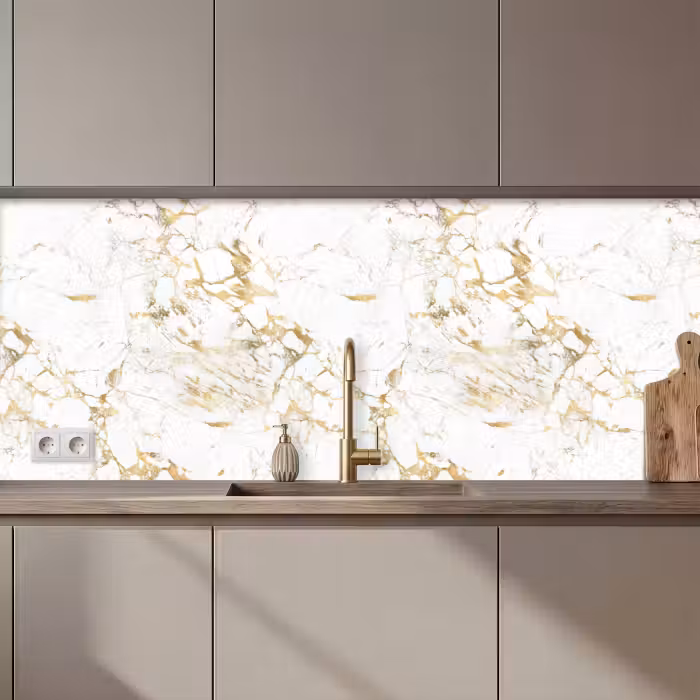 Keuken achterwand - Wit - Marmer - Luxe - Goud