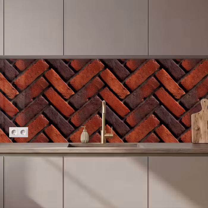 Keuken achterwand - Bakstenen - Visgraat - Structuur - Roodbruin