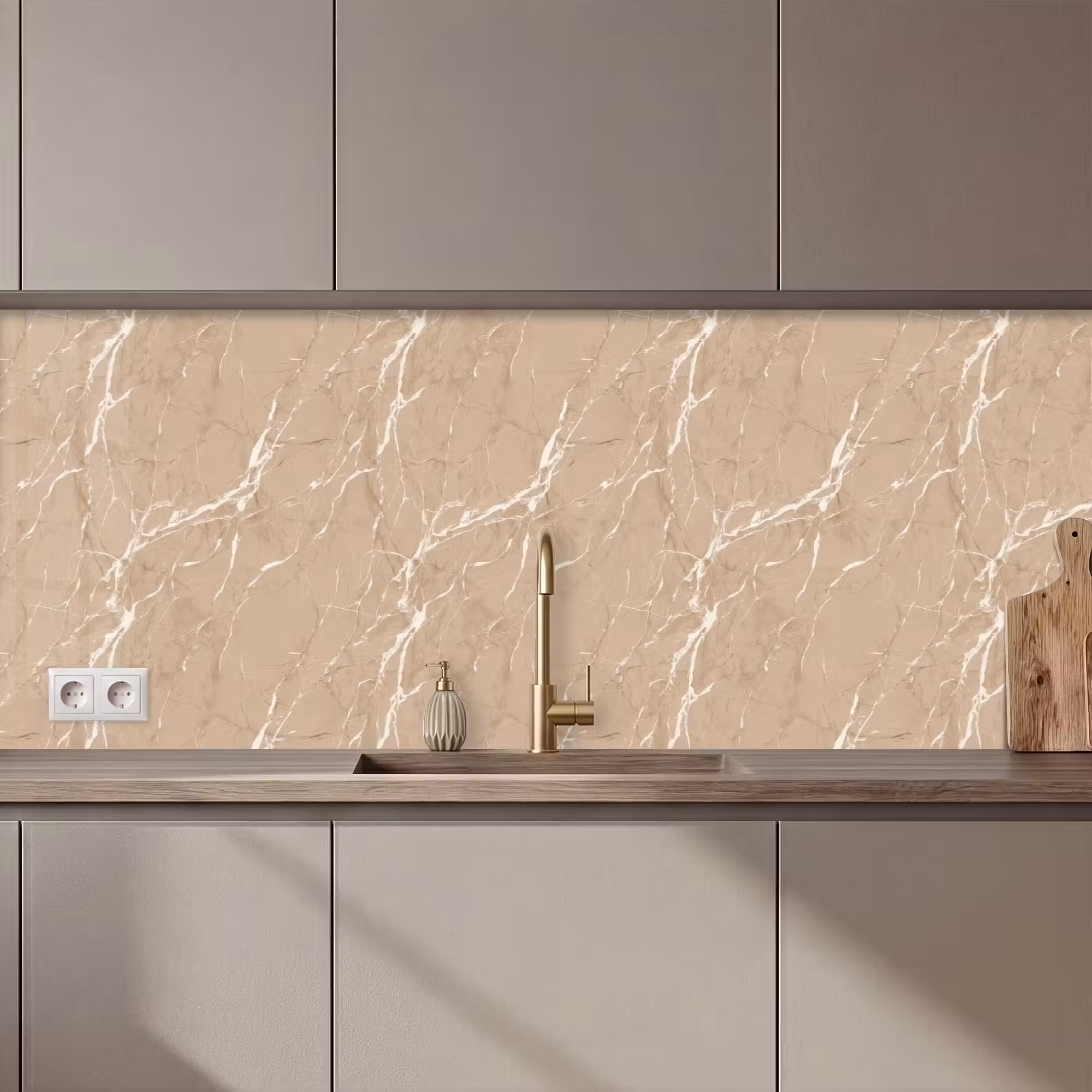 Keuken achterwand - Beige - Marmer - Organisch - Wit