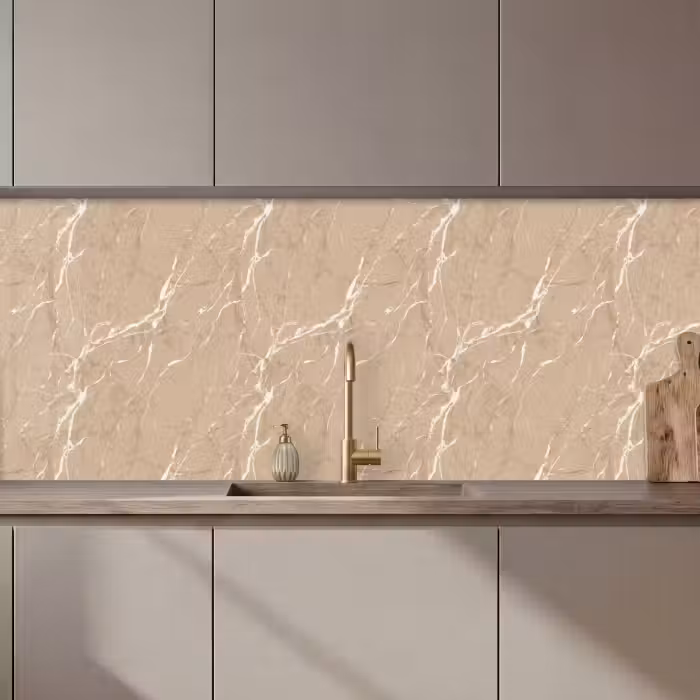 Keuken achterwand - Beige - Marmer - Organisch - Wit
