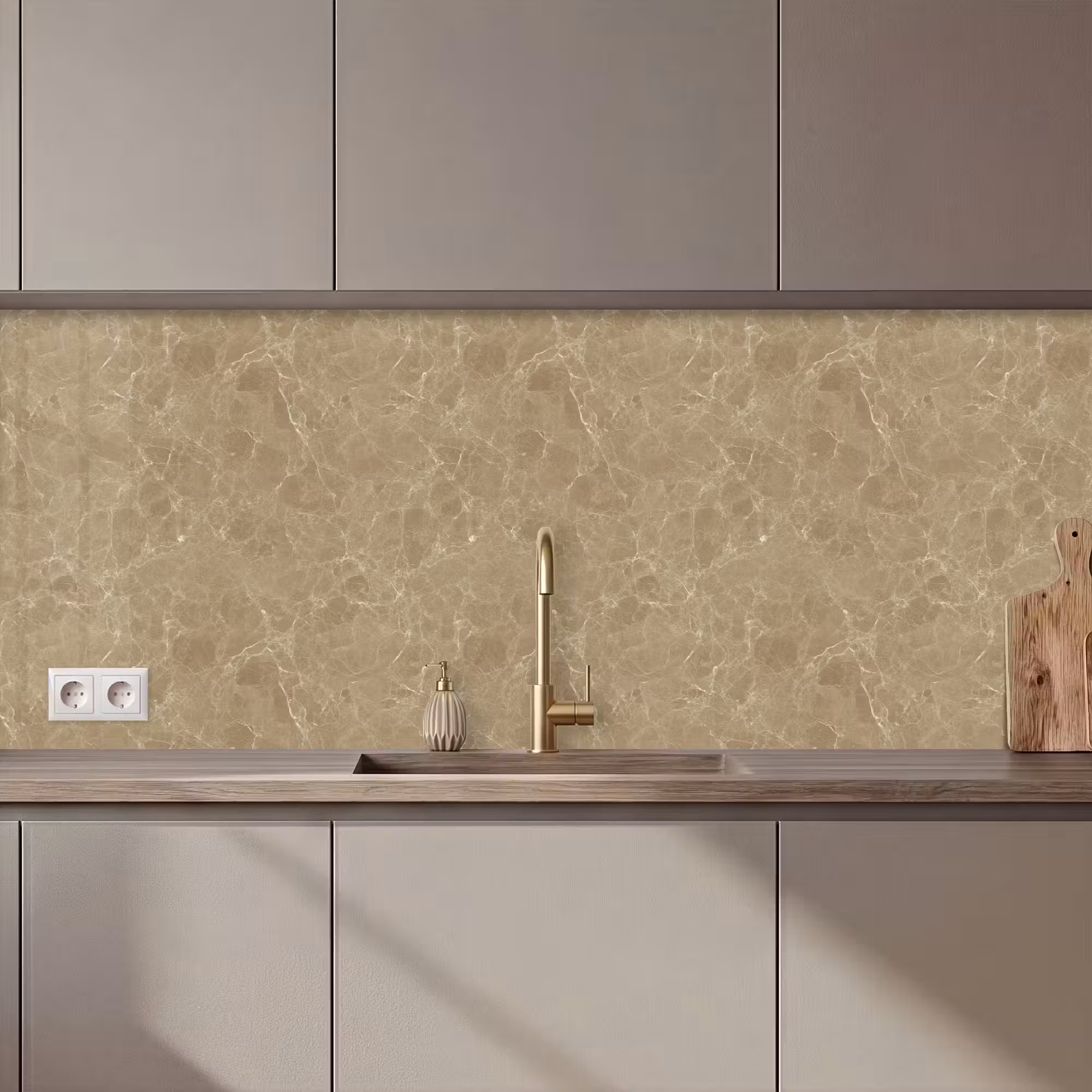 Keuken achterwand - Beige - Marmer - Witte aders