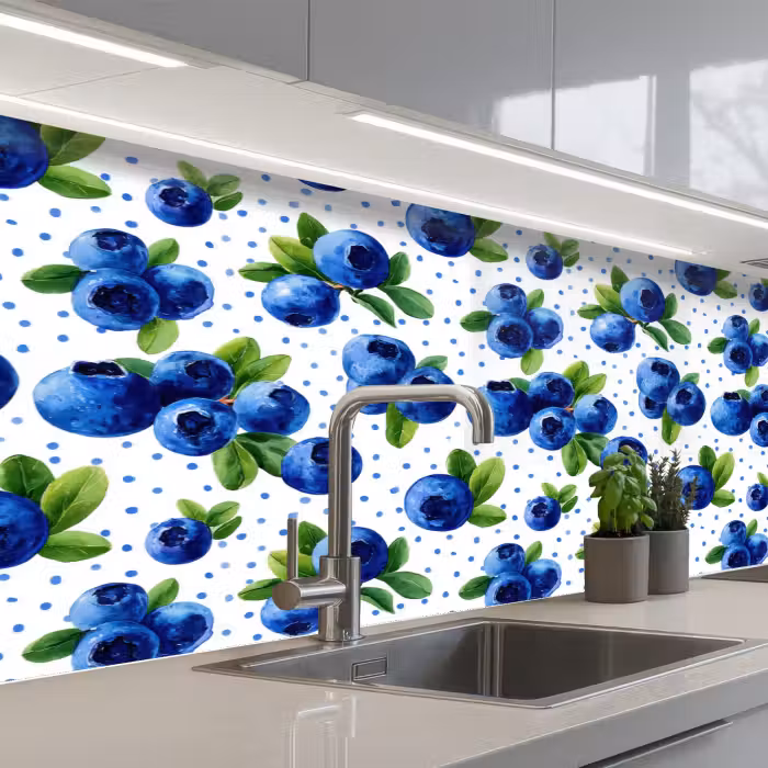 Spatscherm keuken - Bessen - Patroon - Blauw