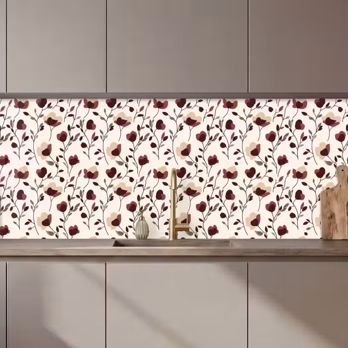Keuken achterwand - Bloemen - Botanisch - Bordeaux