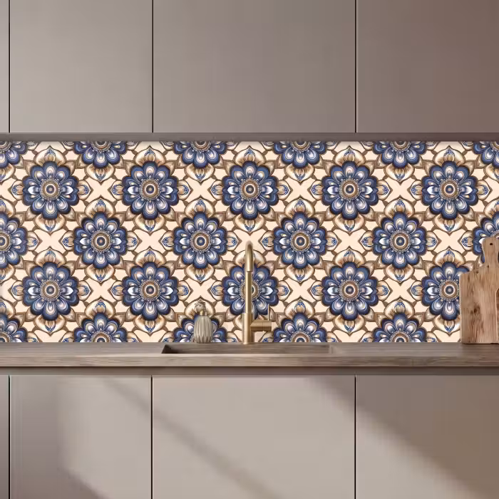 Keuken achterwand - Floraal - Ornament - Blauw