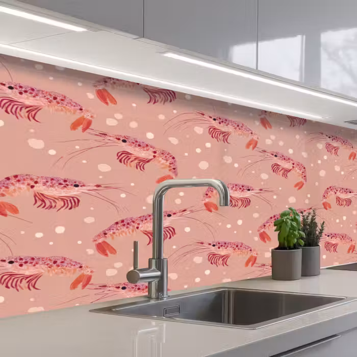 Spatscherm keuken - Garnalen - Stippen - Roze