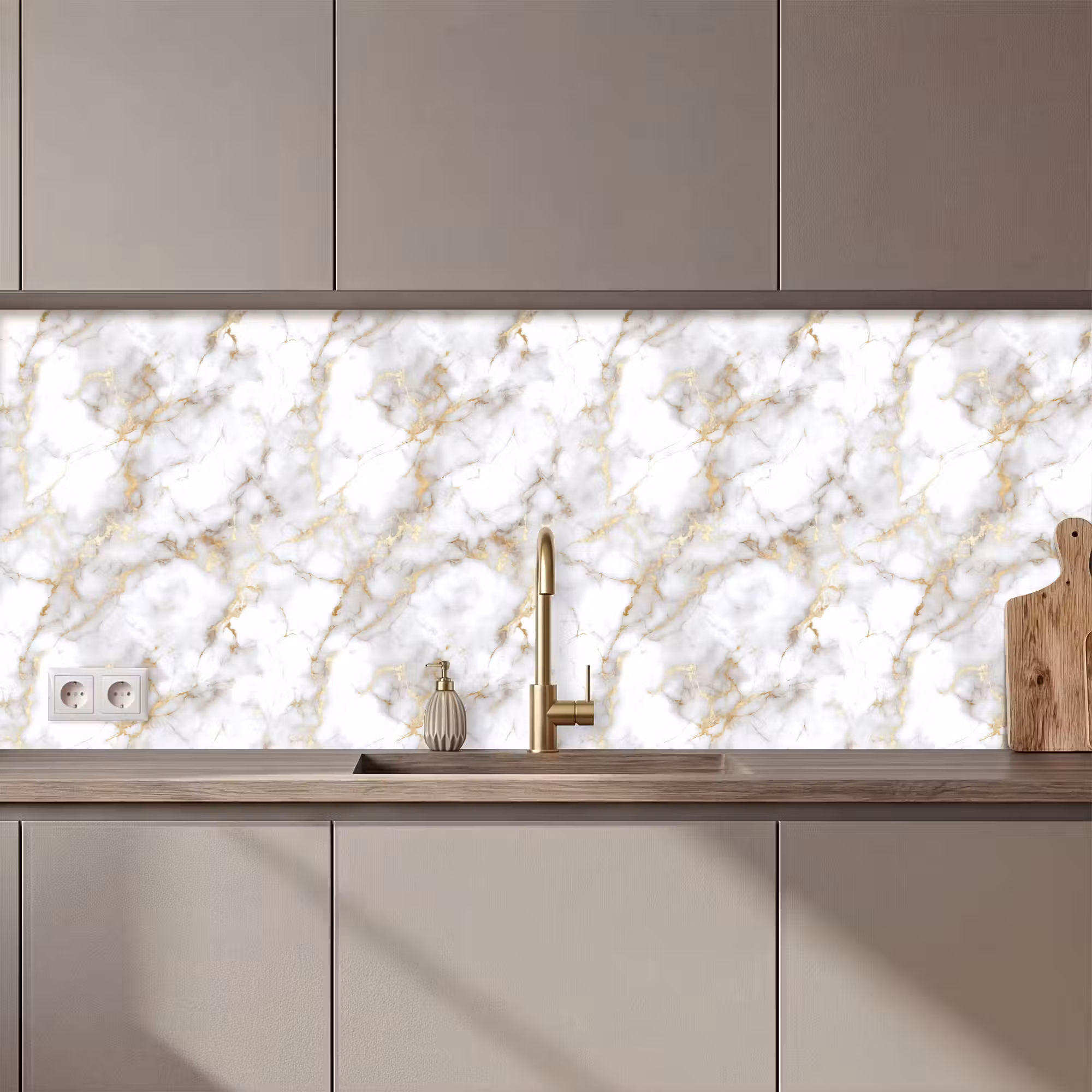 Keuken achterwand - Gouden aders - Marmer - Wit