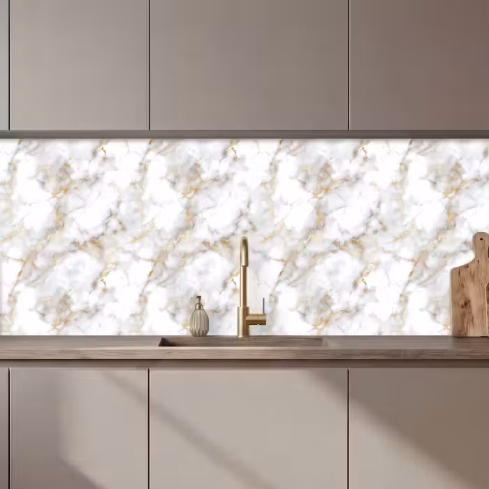 Keuken achterwand - Gouden aders - Marmer - Wit