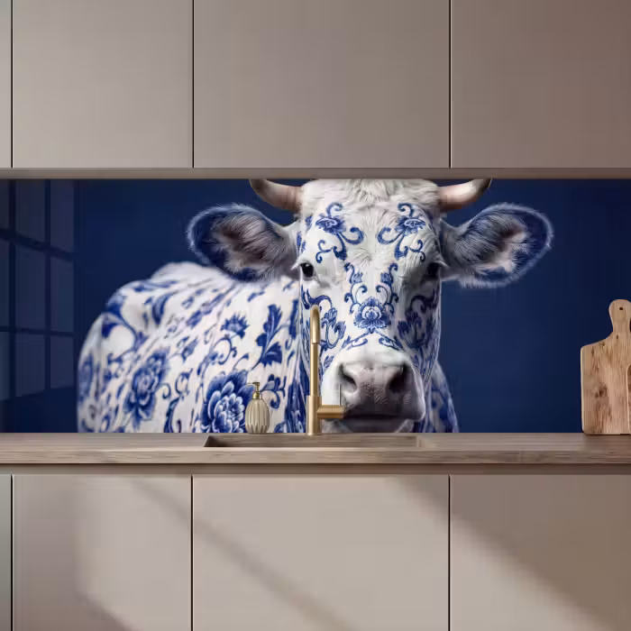 Keuken achterwand - Koe - Delfts - Blauw - Artistiek