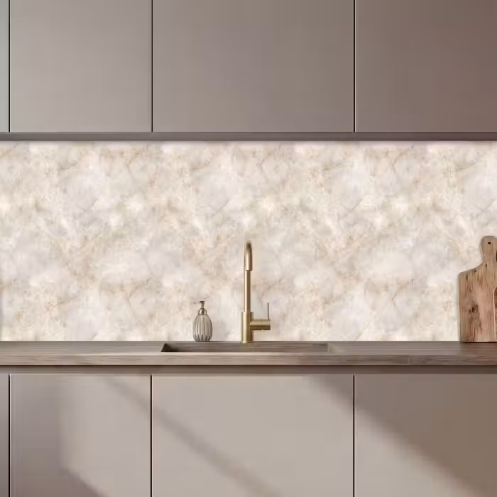 Keuken achterwand - Lichtbeige - Goudbruine Nerven - Marmer