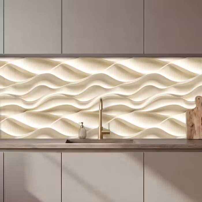 Keuken achterwand - Lijnen - Golvend - Crème