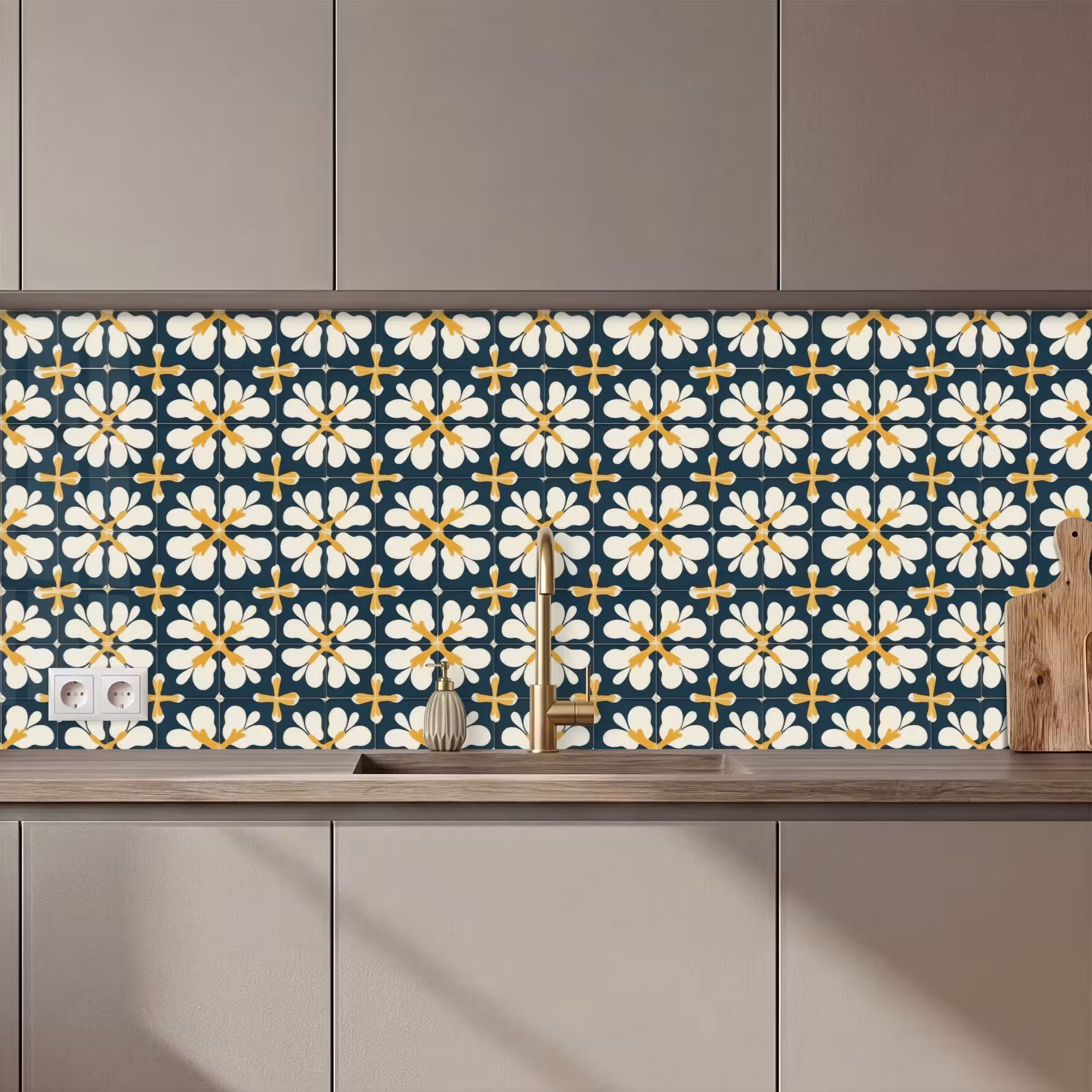 Keuken achterwand - Motief - Tegel - Okergeel