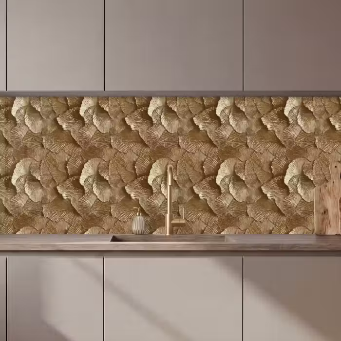 Keuken achterwand - Organisch - Patroon - Bladeren - Goud