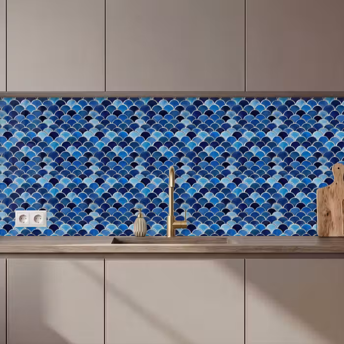 Keuken achterwand - Patroon - Vissenschubben - Blauw