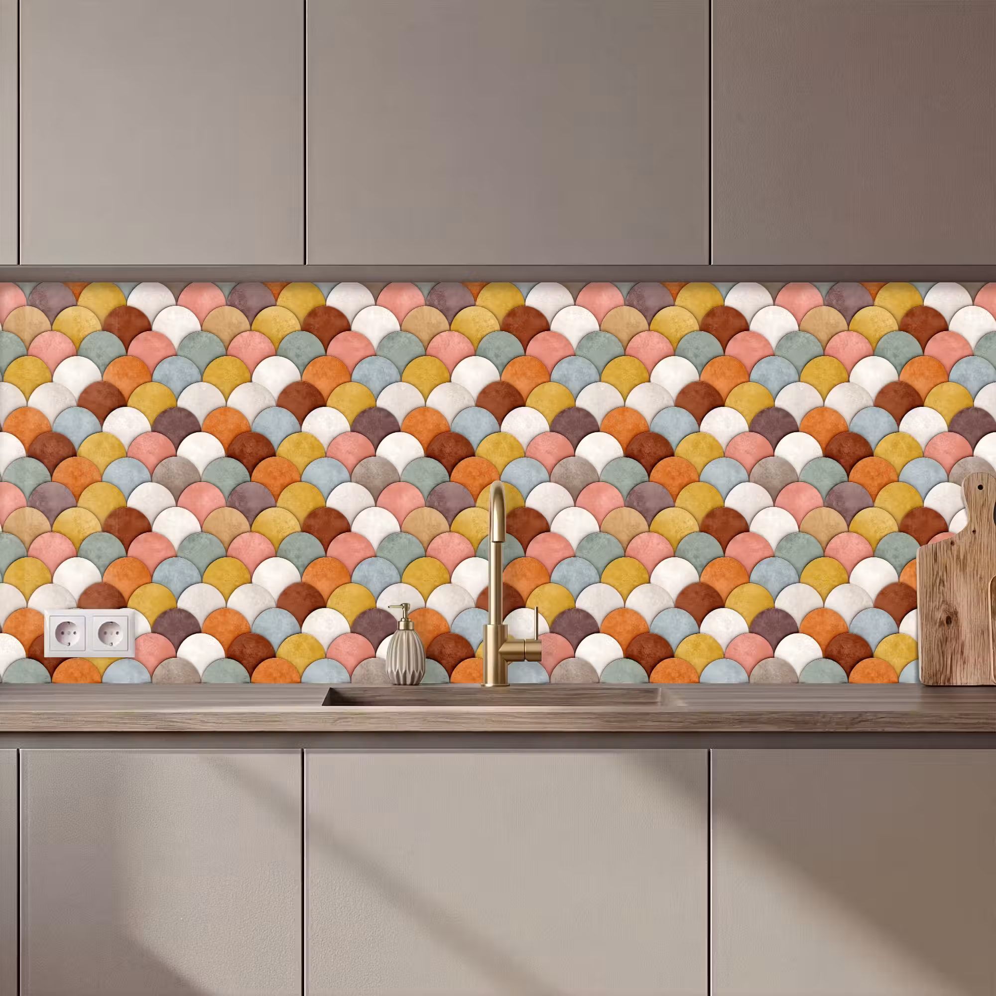 Keuken achterwand - Regenboog - Schubben - Aardetinten