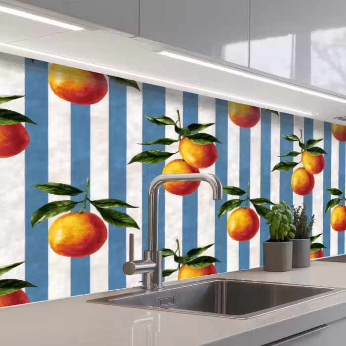 Spatscherm keuken - Strepen - Citroen - Blauw