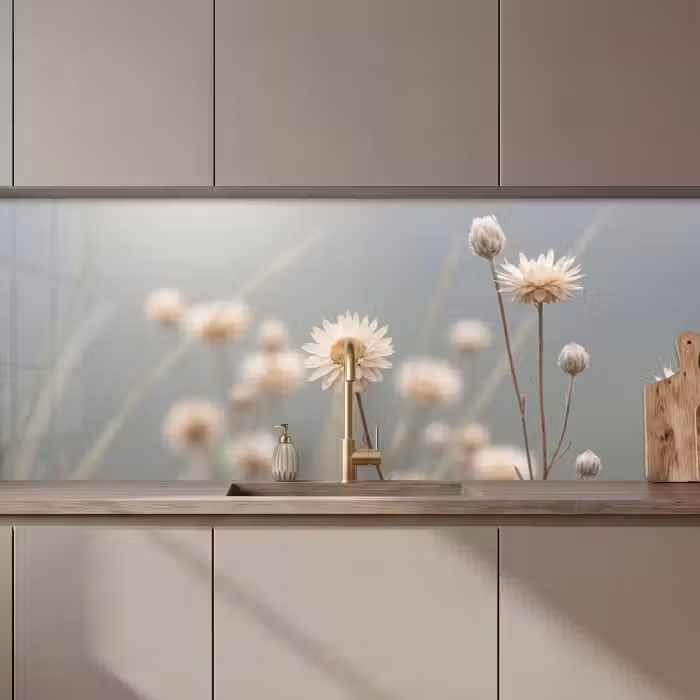 Keuken achterwand - Strobloemen - Wit - Daglicht