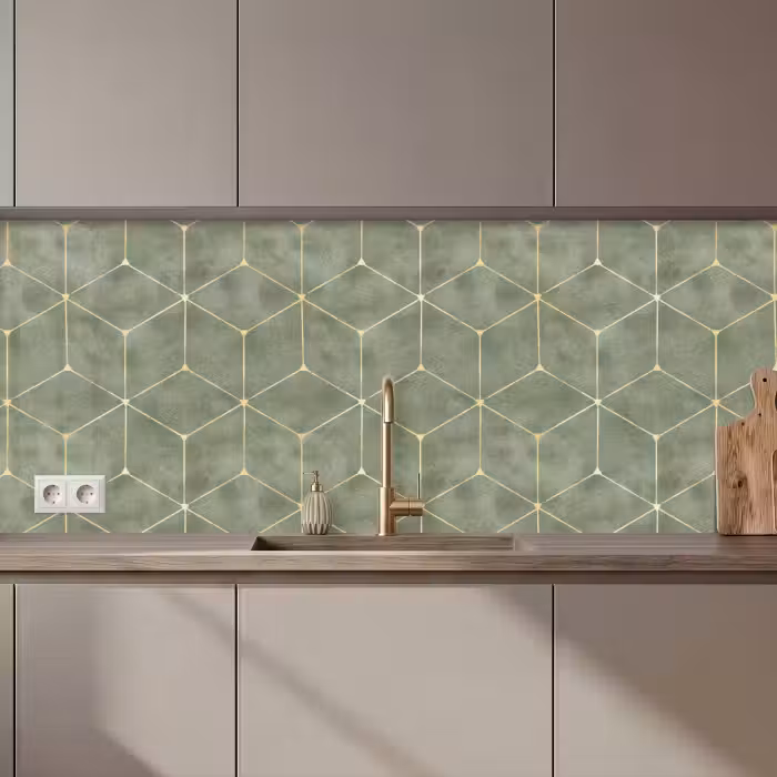 Keuken achterwand - Subtiel - Geometrisch - Goud - Groen