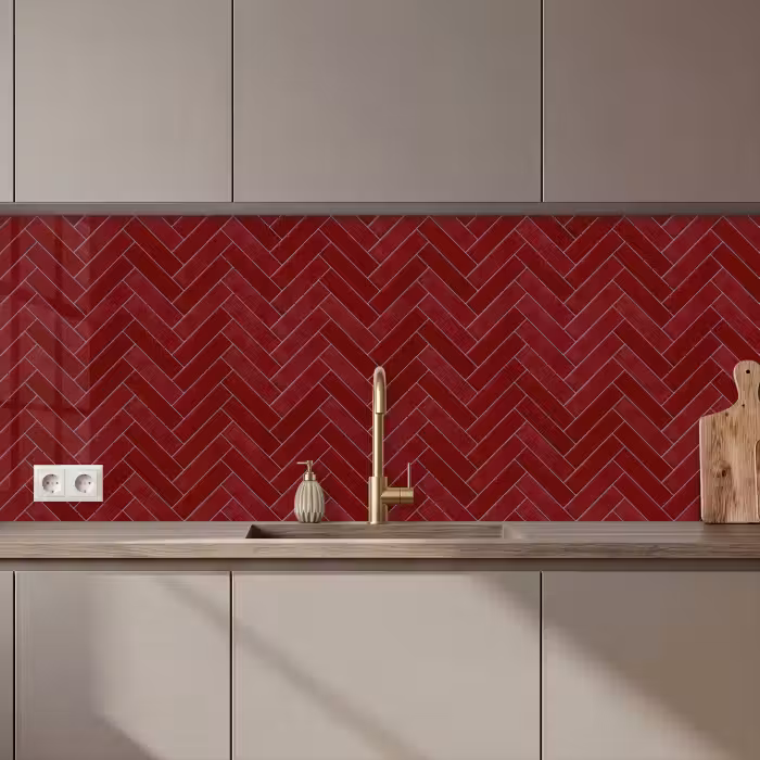 Keuken achterwand - Visgraat - Wandtegel - Bordeaux - Rood