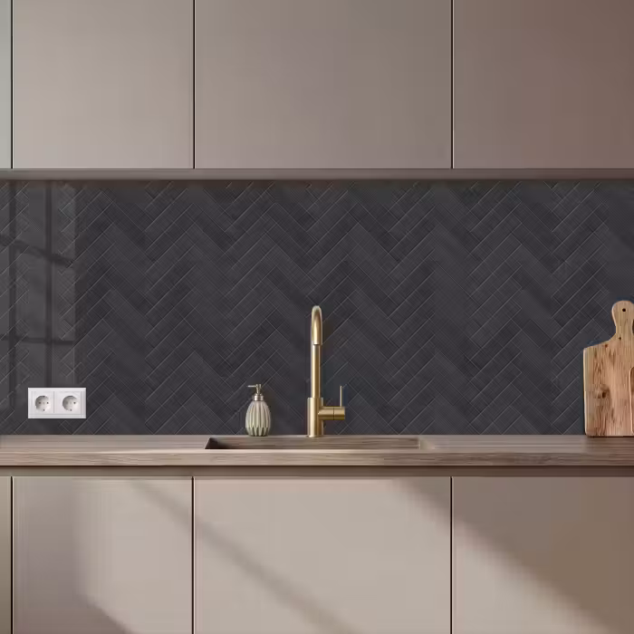 Keuken achterwand - Visgraat - Wandtegel - Donkergrijs