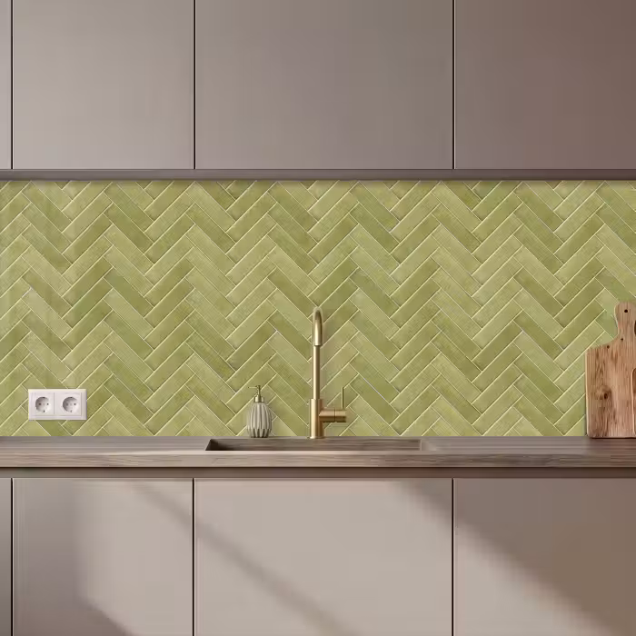 Keuken achterwand - Visgraat - Wandtegel - Olijfgroen