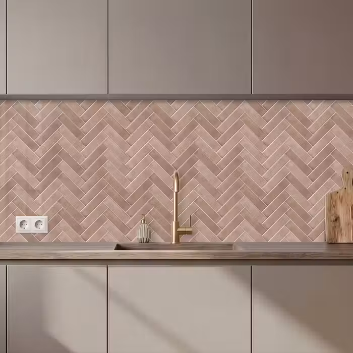 Keuken achterwand - Visgraat - Wandtegel - Oudroze - Terracotta