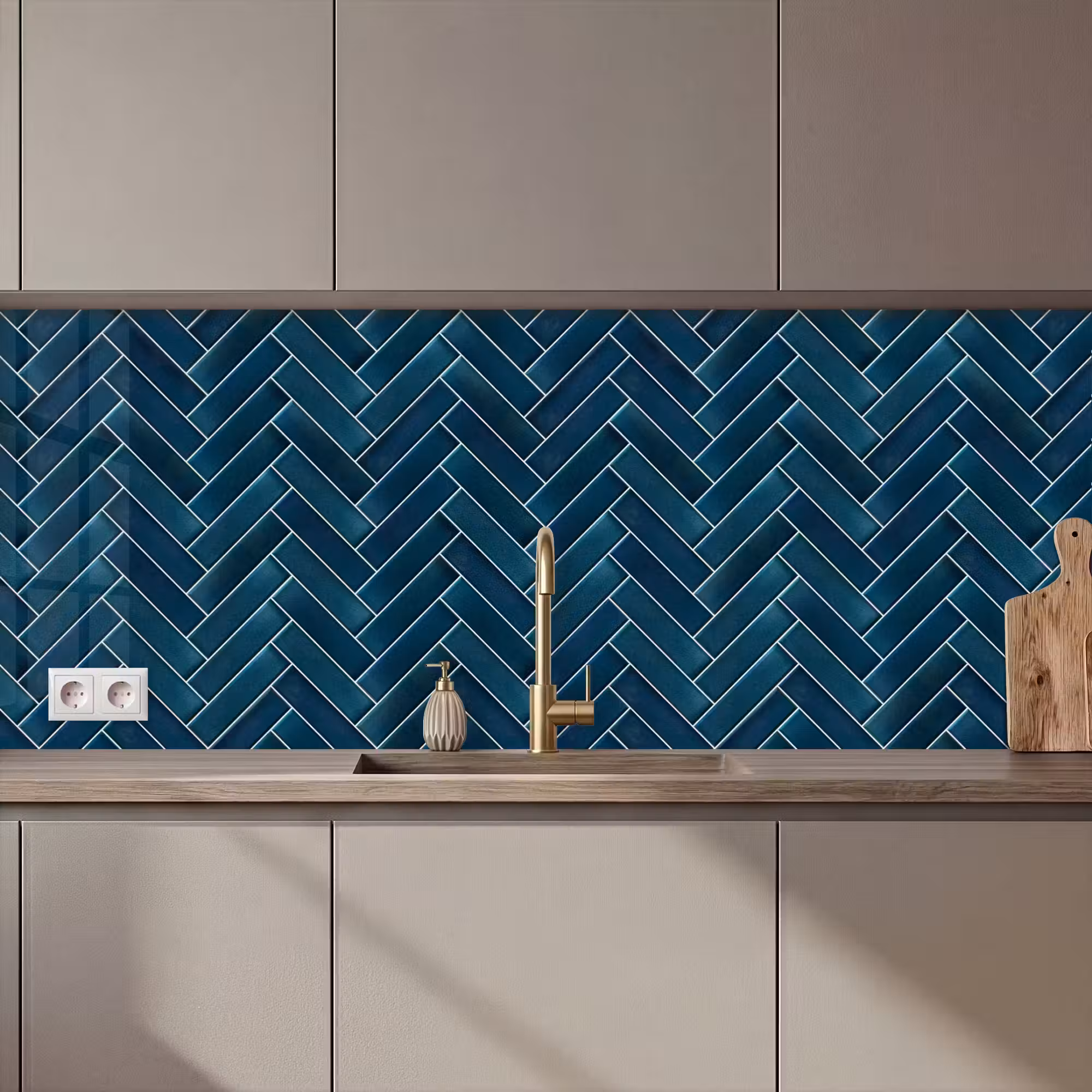 Keuken achterwand - Visgraatmotief - Tegels - Diepblauw
