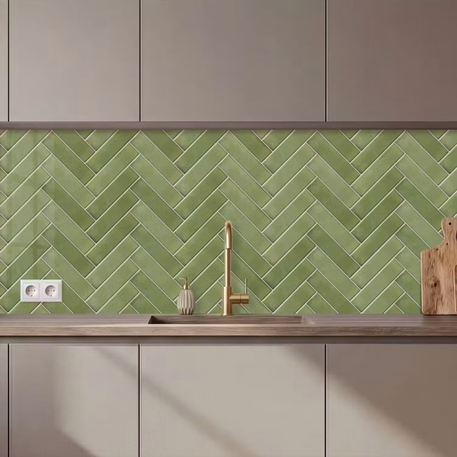 Keuken achterwand - Visgraatstructuur - Tegels - Olijfgroen
