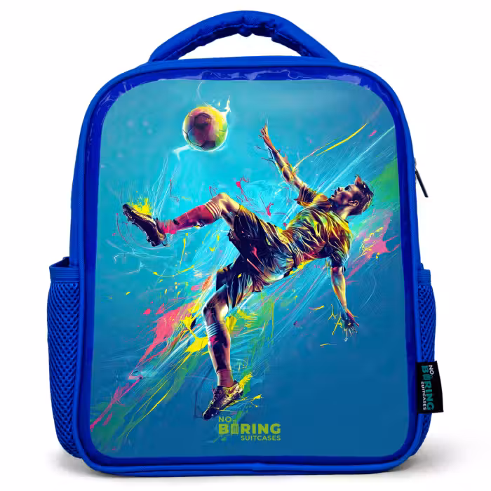 Rugzak kind - blauw - Neon - Voetbal - Schop - Kleurrijk