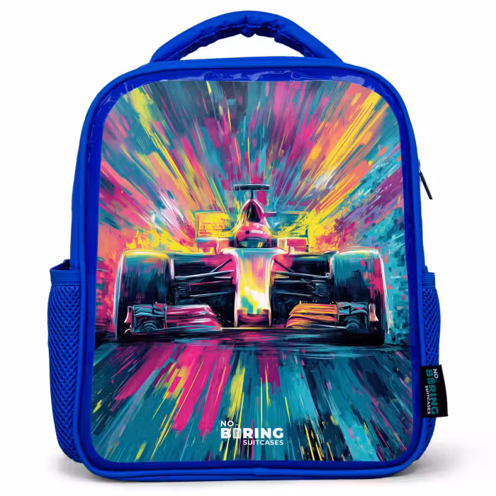 Rugzak kind - blauw - Raceauto - Explosie - Kleurrijk - Abstract