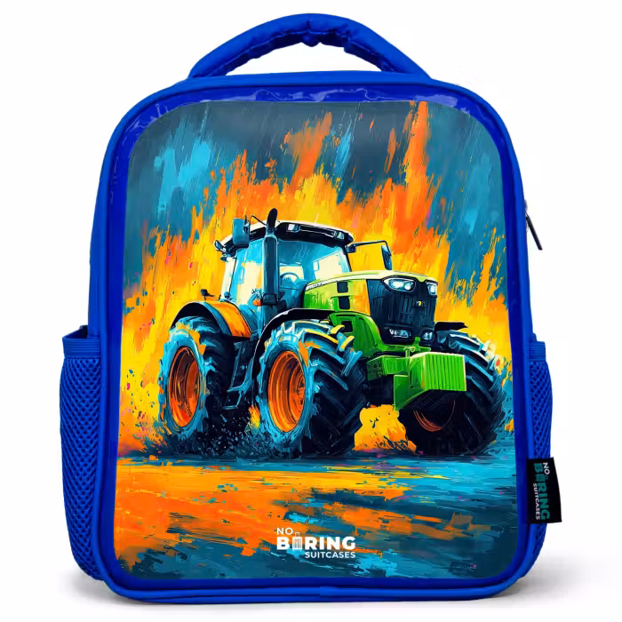 Rugzak kind - blauw - Tractor - Groen - Abstract - Penseelstreken