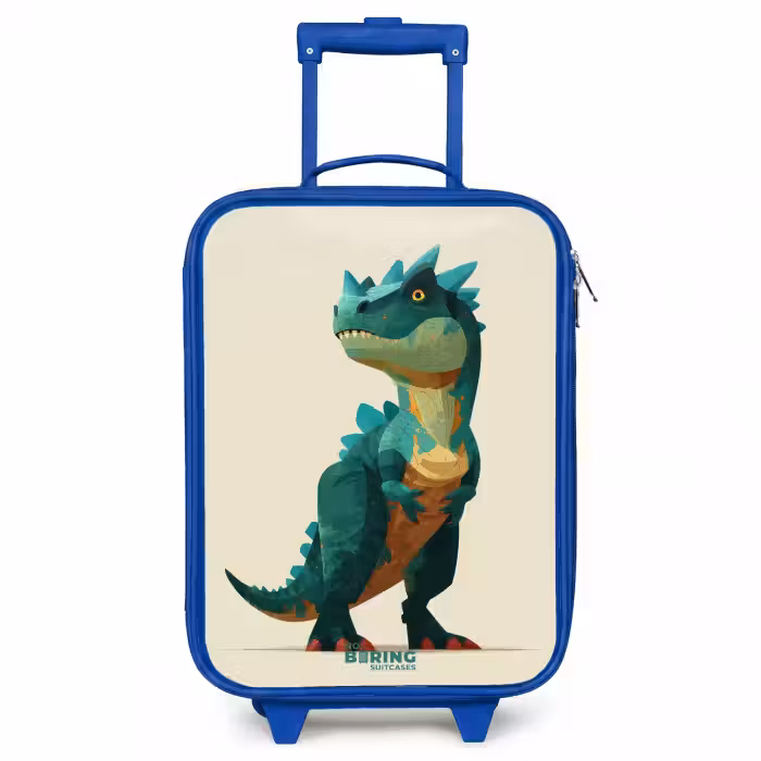 Kinderkoffer - Blauw - Gehoornde dino met scherpe blik