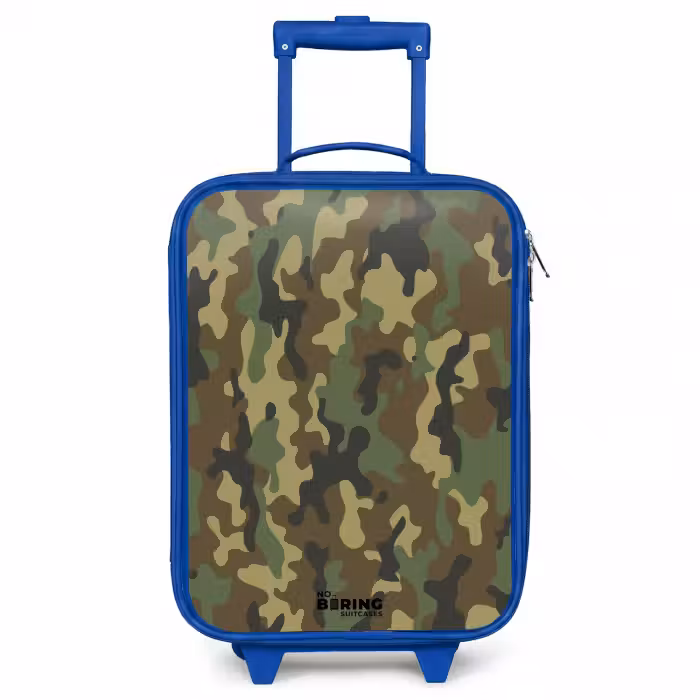 Kinderkoffer - Blauw - Groene camouflage met zandkleur