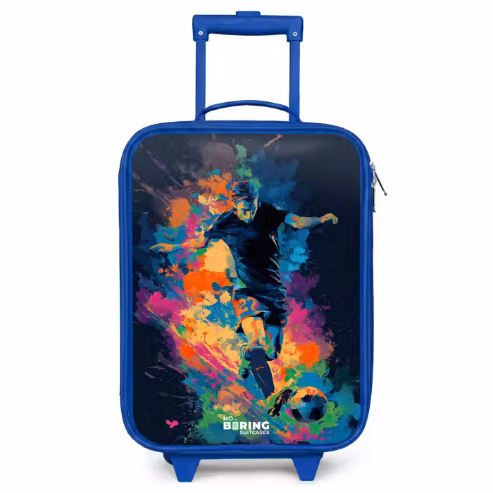 Kinderkoffer - Blauw - Neon - Voetballer - Kleurrijk