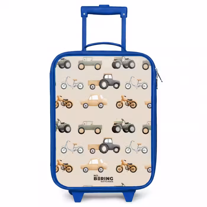 Kinderkoffer - Blauw - Retro voertuigen patroon
