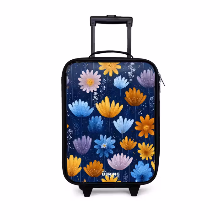 Kinderkoffer - Zwart - Bloemen op een donkerblauwe achtergrond