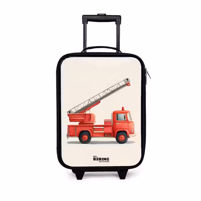 Kinderkoffer - Zwart - Brandweerwagen - Getekend - Rood