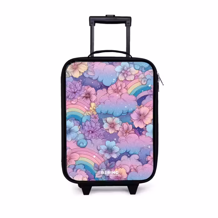 Kinderkoffer - Zwart - Illustratie van wolken, regenbogen en bloemen