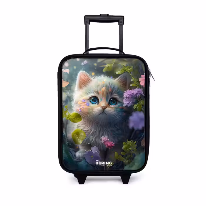 Kinderkoffer - Zwart - Kitten verstopt achter bloemen