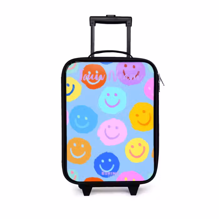 Kinderkoffer met naam - Vrolijk patroon van smileys