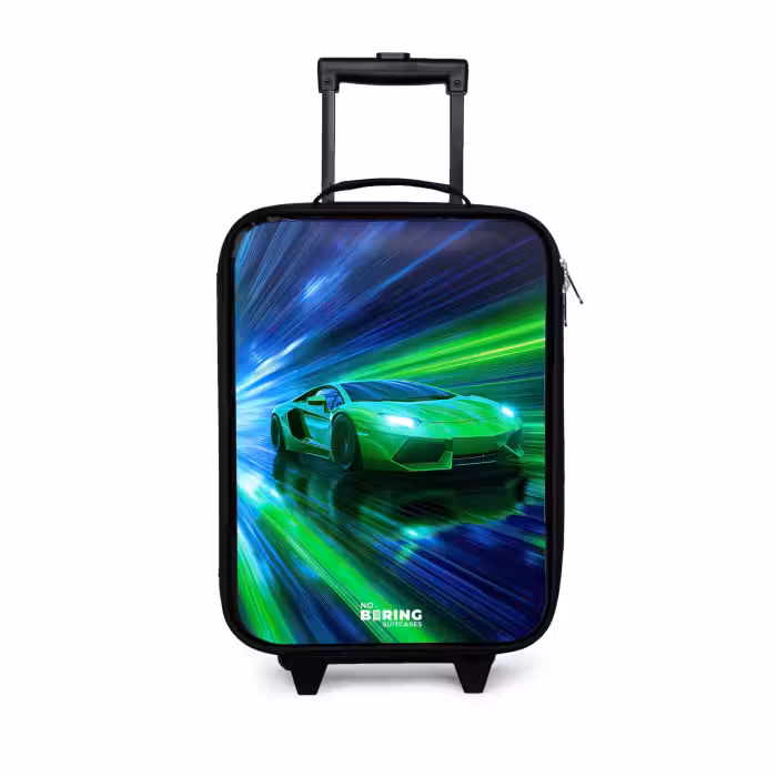 Kinderkoffer - Zwart - Raceauto - Felgroen - Lichtstralen - Snelheid