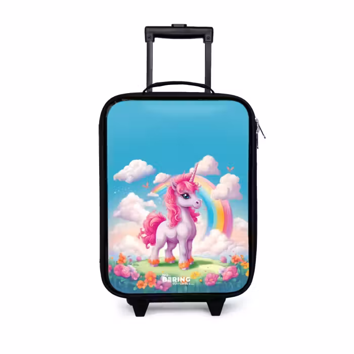 Kinderkoffer - Zwart - Vrolijke eenhoorn bij een regenboog