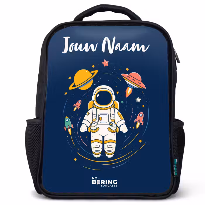 Kinderrugzak met naam - Zwart - Astronaut - Planeet - Sterren - Raket