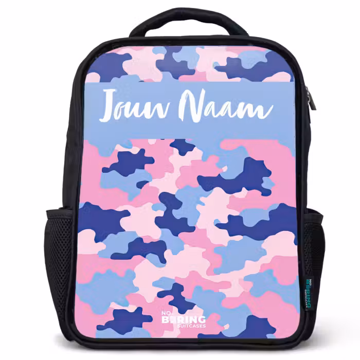 Kinderrugzak met naam - Zwart - Camouflage - Roze - Blauw