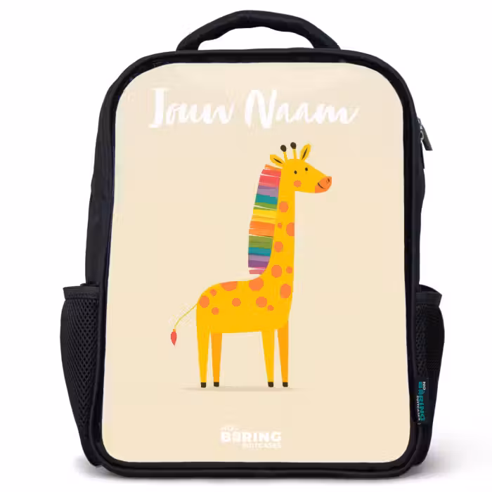 Kinderrugzak met naam - Zwart - Giraffe - Dier - Kleurrijk