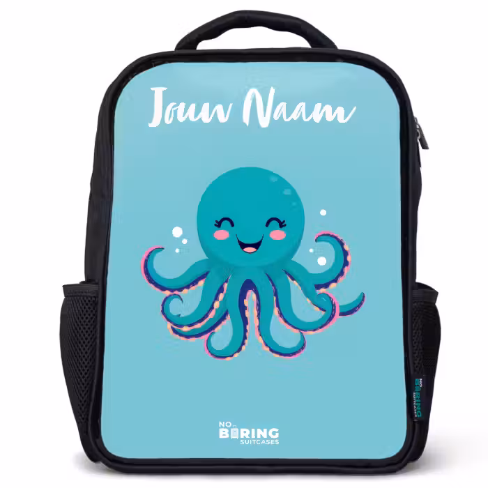 Kinderrugzak met naam - Zwart - Octopus - Water - Blauw