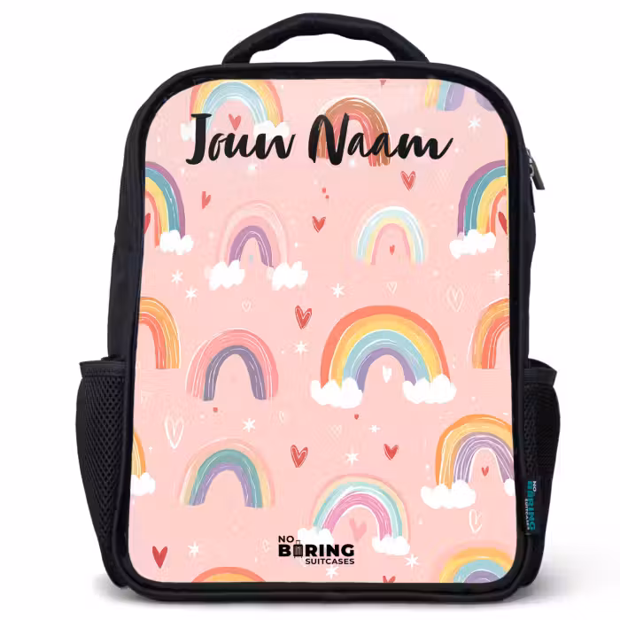 Kinderrugzak met naam - Zwart - Regenboog - Patroon - Pastel
