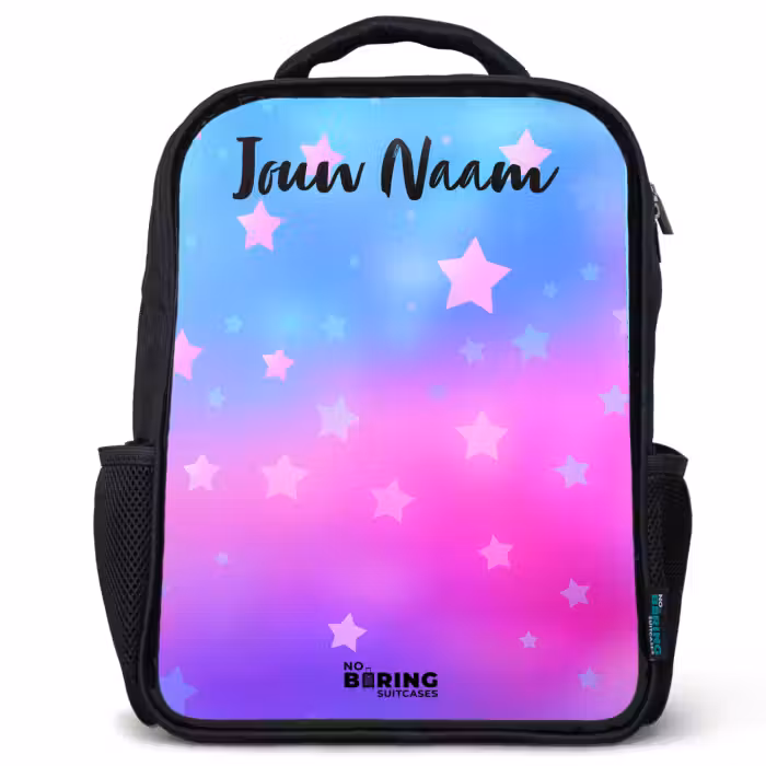 Kinderrugzak met naam - Zwart - Sterren - Roze - Blauw